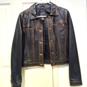 BCBG MaxAzria Leather "Coated Denim Style" Lea Jacket Black XS